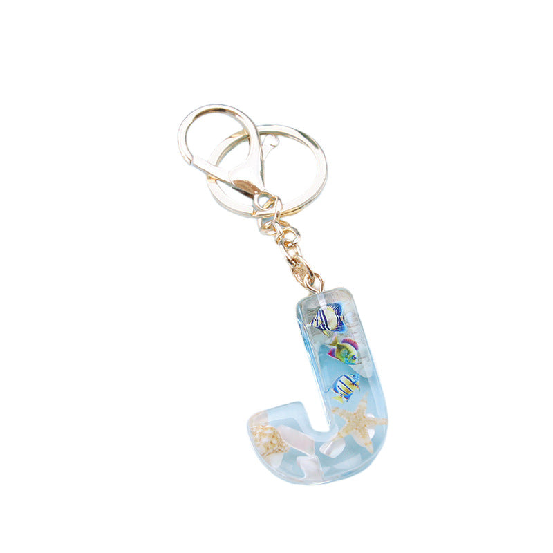 Wholesale Ocean tropical fish 26 English letters epoxy resin keychain