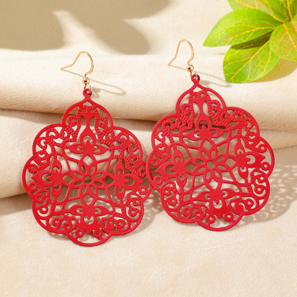 Wholesale Bohemian Style Iron Spray Paint Earrings,  Geometric Hollow Design,  Boutique Jewelry Accessory