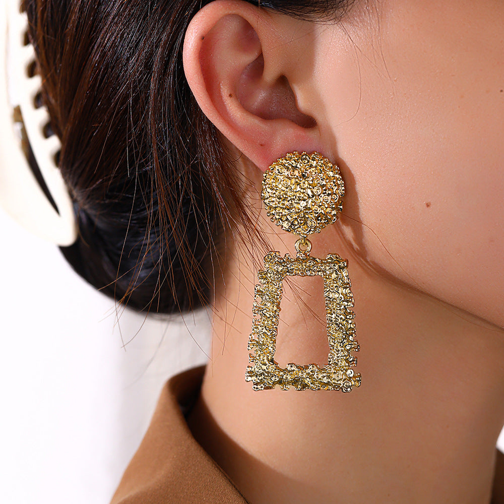 Wholesale Geometric Trapezoidal Long Earrings Frosted European Style Party Wear Jewelry Accessory