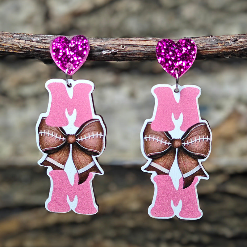 Wholesale Mother's Day Earrings MOM Letters Sports Style Baseball Shiny Earrings