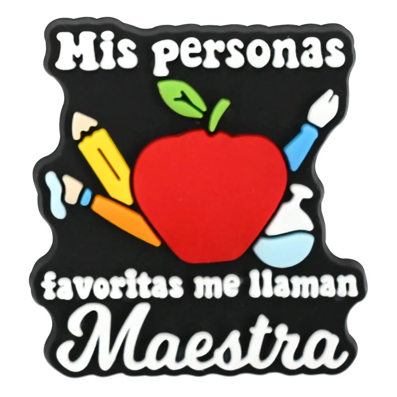 Wholesale  Random 100pcs e-commerce Spanish teacher series  PVC Soft Rubber Shoe Buckle Decoration