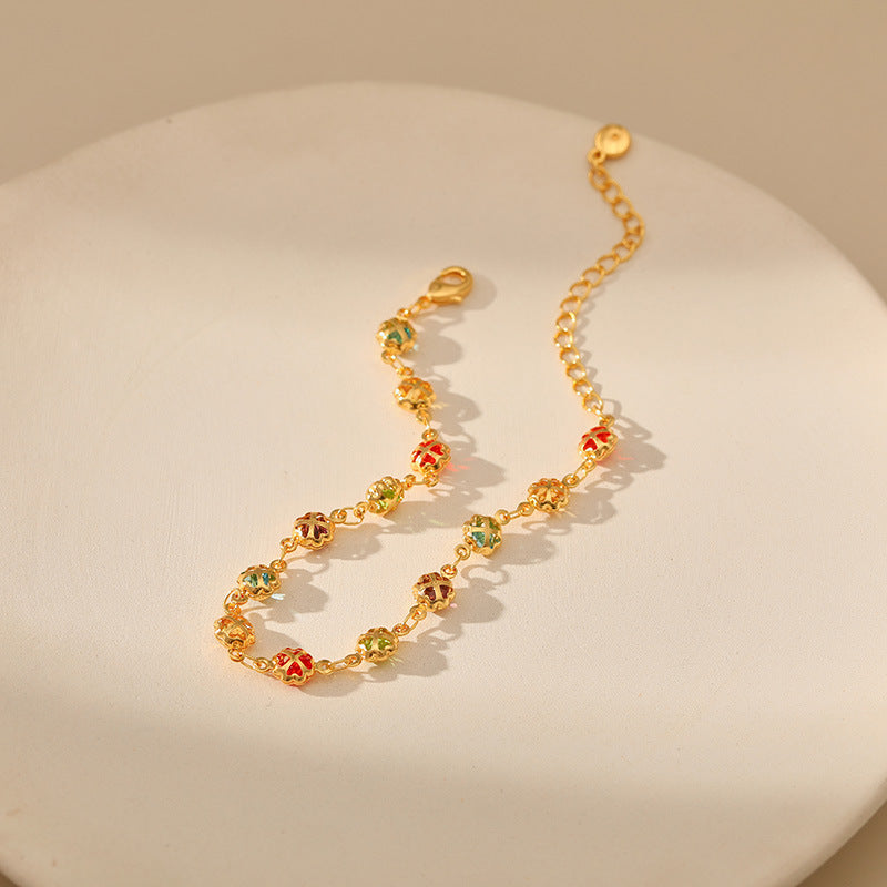 Wholesale Bohemian flower  colorful glass Diamond ethnic style bracelet