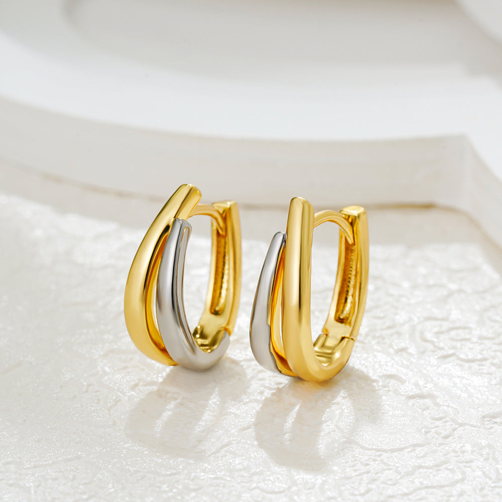 Wholesale  U-shaped 18K gold and silver double color earrings