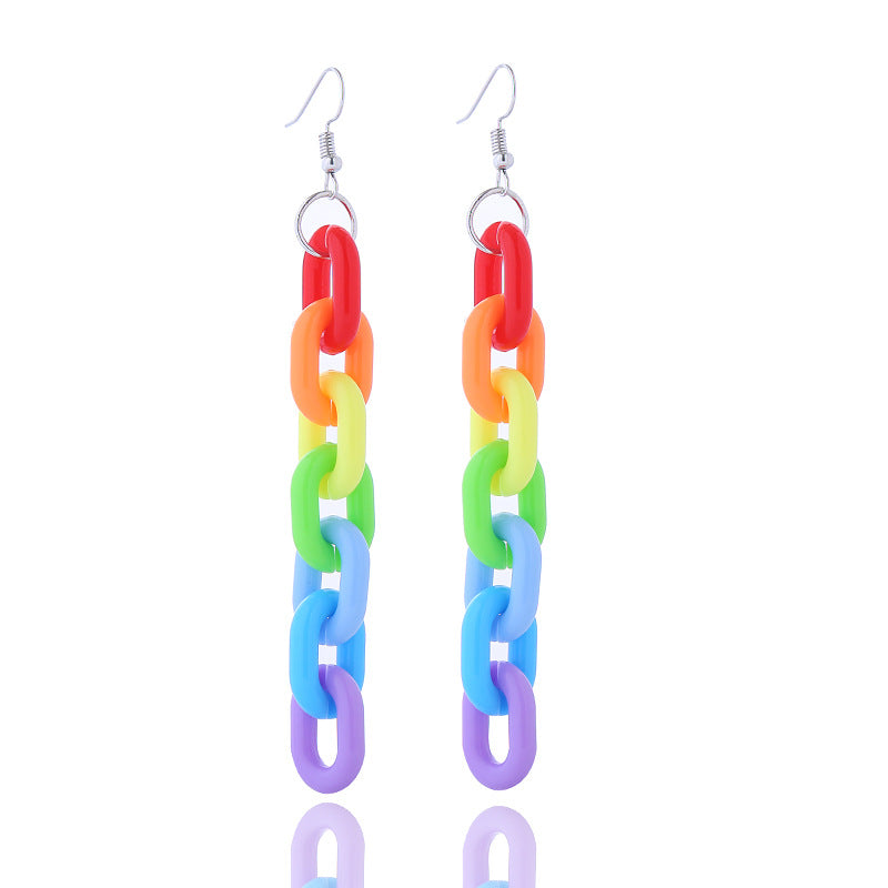 Wholesale  Rainbow Series Earrings Colorful Pin Chain Geometric Building Blocks Love Earrings