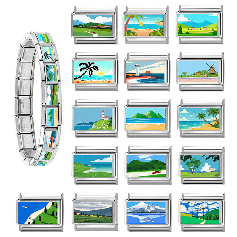 Wholesale Stainless Steel Electroplated DIY Modular Bracelet Blue-Green Landscape Fashion Accessory