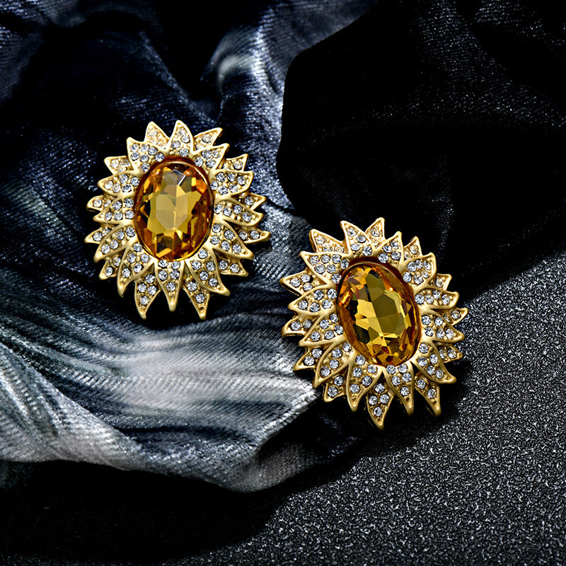 Wholesale Vintage 18K Gold Plated Crystal Flower Earrings ACC-ES-JiuJia014