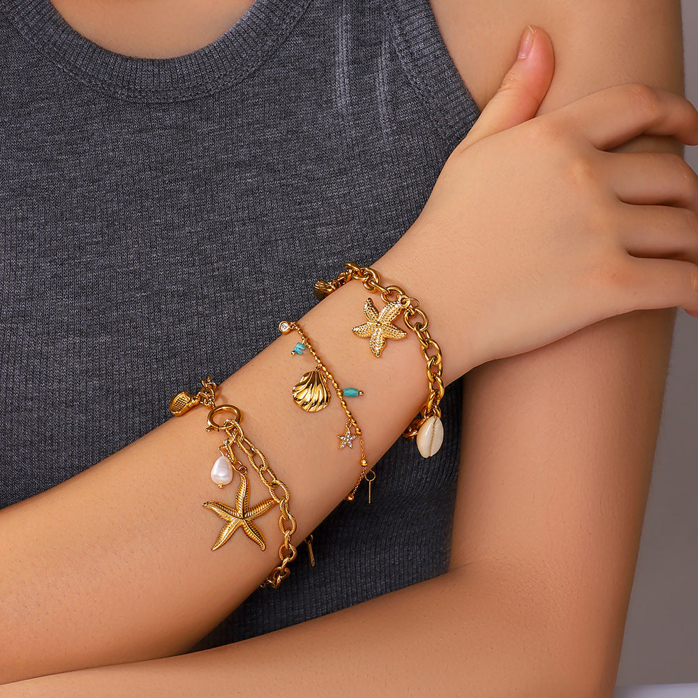 Bracelet en acier en acier inoxydable en pierre naturelle en pierre en gros étoiles d'étoile de mer en pierre naturelle en pierre naturelle