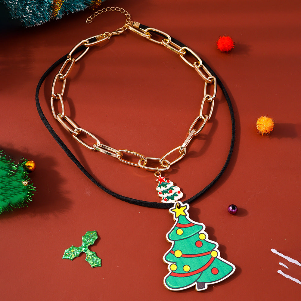 Wholesale Santa Claus Christmas Tree Christmas Stockings Multi-layer Clavicle Necklaces  ACC-NE-YueSen006