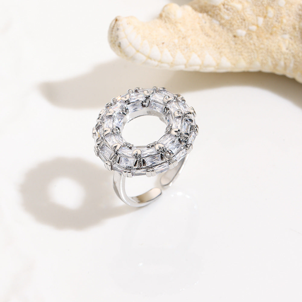 Wholesale 18k gold zircon round adjustable ring