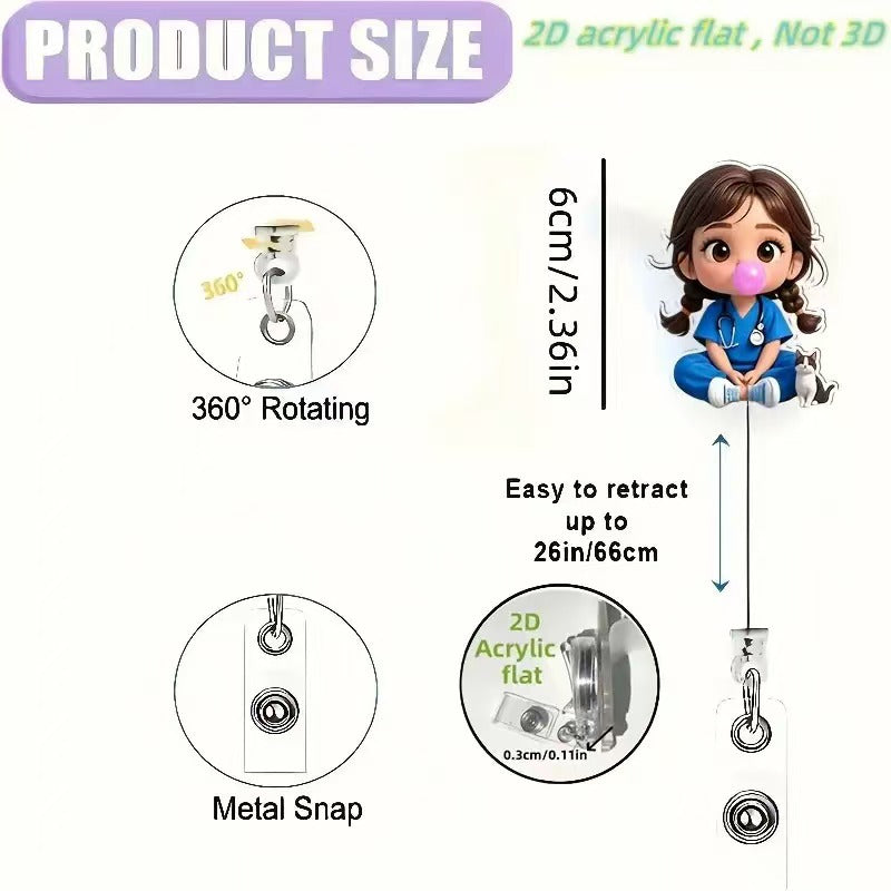 Wholesale Decorative Acrylic Badge Reel with  Heart Demon Design,  Retractable ID Holder for Resale