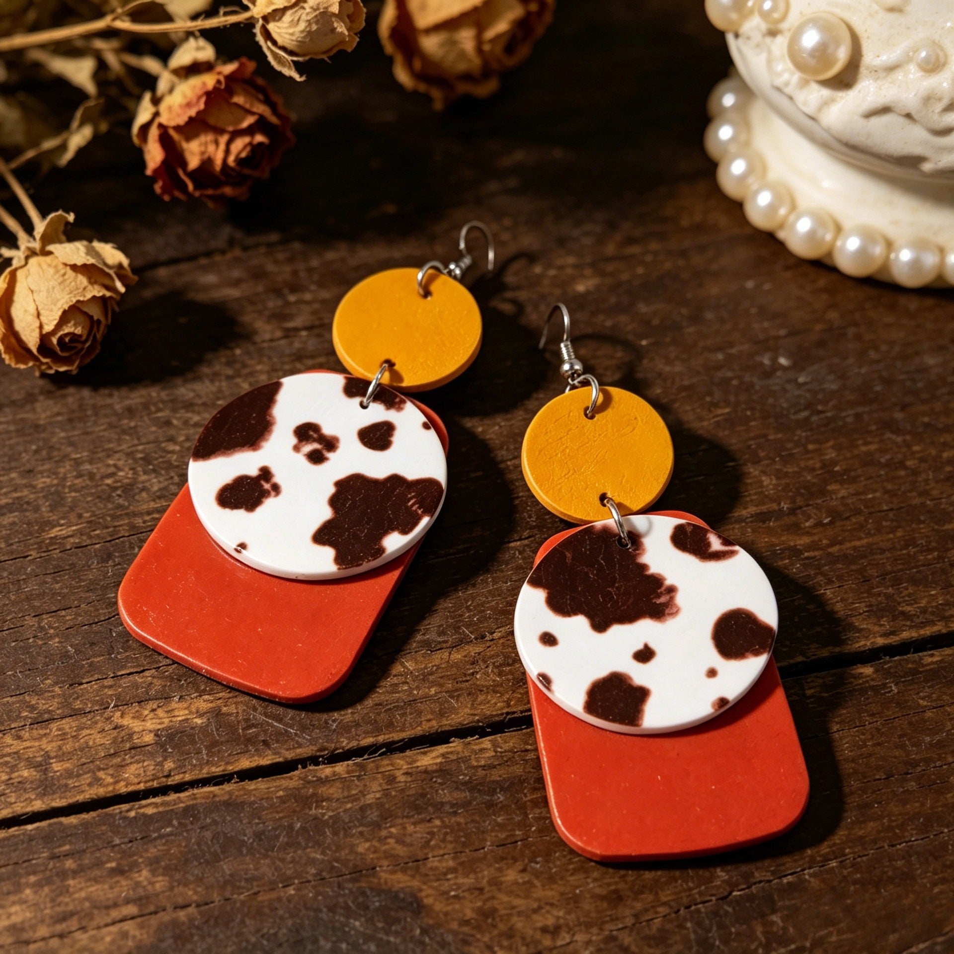 Wholesale Cow Print Leather Earrings Bohemian Retro Fashion Accessory Gift