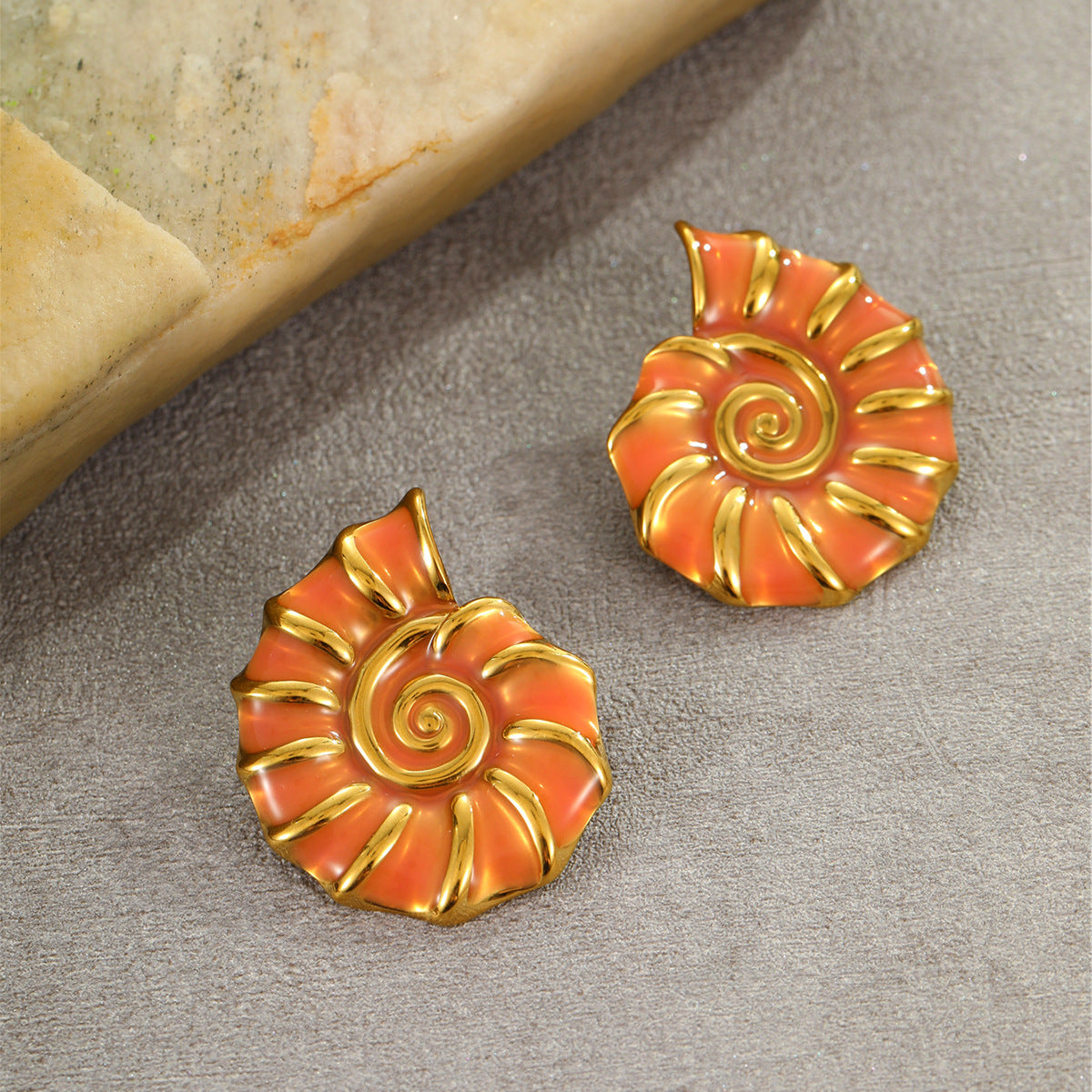 Wholesale  Marine Style  Conch Colorful Oil Dripping Stainless Steel Earrings Rings