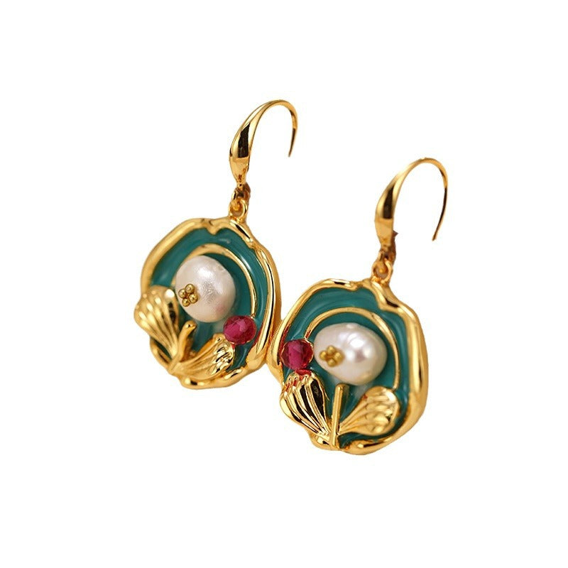 Wholesale Oil Drop Earrings Oil Painting Natural Pearl Earrings