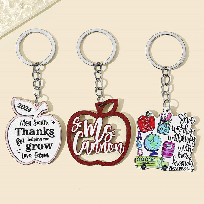 Wholesale Graduation Season Apple Teacher Wooden Keychain ACC-KC-RongR027