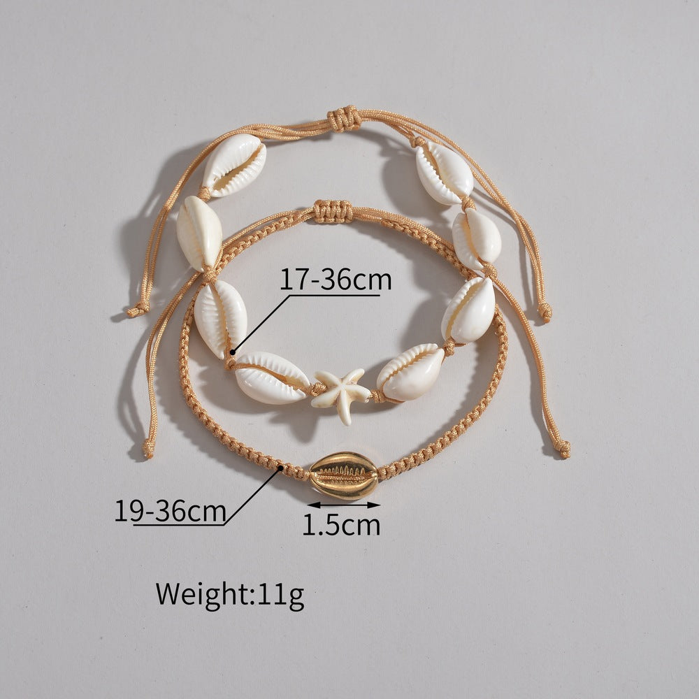 Wholesale Ocean Vacation Style Natural Shell Starfish Alloy Shell Rope Adjustable Anklet