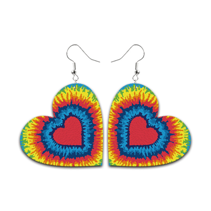 Wholesale Heart Shaped Leather Drop Earrings With Plaid Tie Dye Leopard Print Fashion Accessory Gift For Boutique Resale