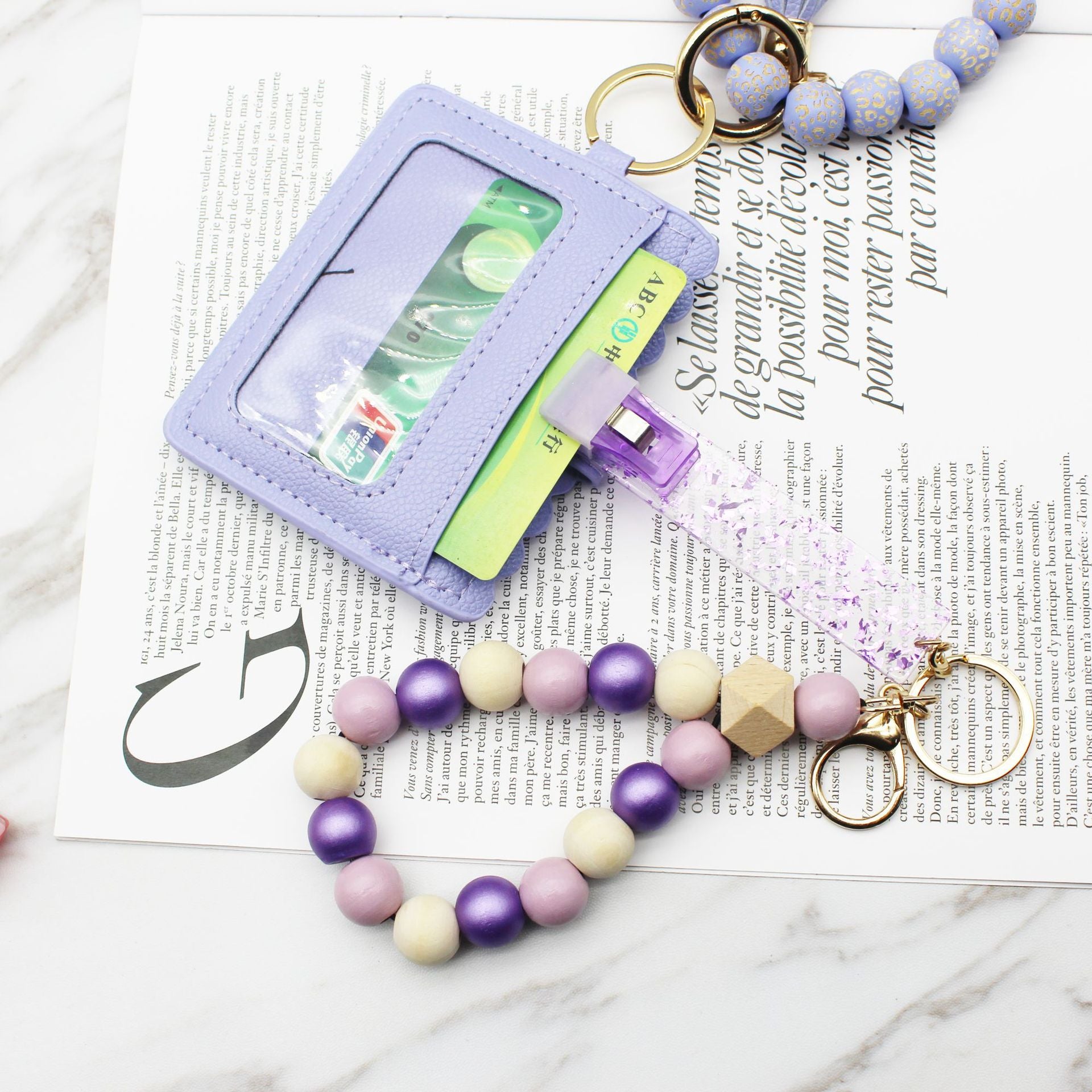 Wholesale ATM Bank Card Taker Wooden Beaded Wristlet Keychain ACC-KC-YTian011