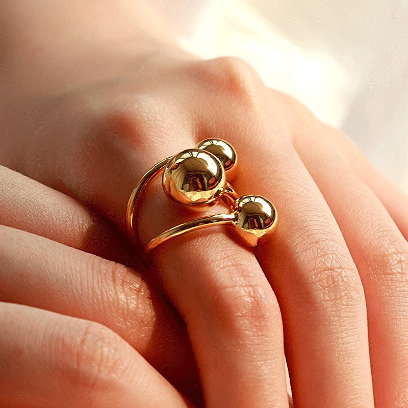 Wholesale Copper Plated 18K Gold Round Ball Open Adjustable Rings ACC-RS-Miye002