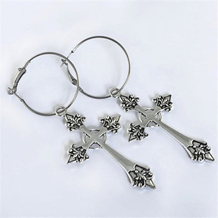 Wholesale Gothic Cross Pendant Earrings Set Silver Tone Fashion Statement Jewelry for Women Gift