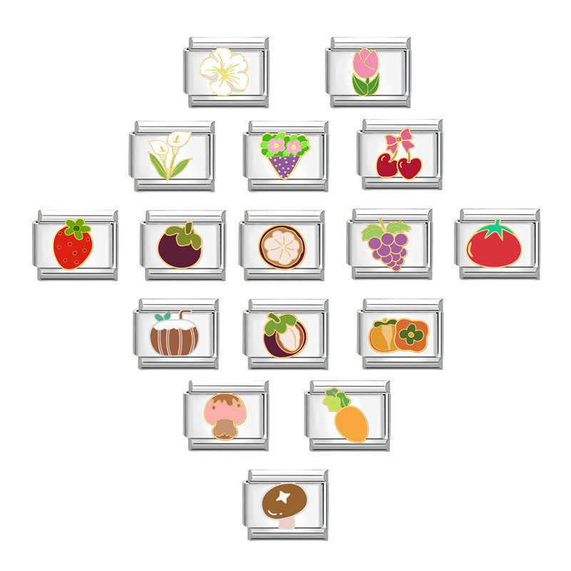 Wholesale Italian Charm Bracelet 9mm DIY Splicing Fruits and Vegetables Stainless Steel Composable Bracelet