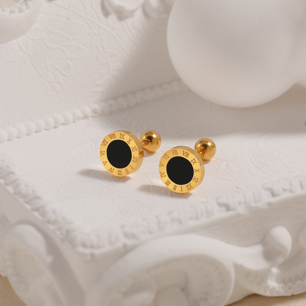 Wholesale Light Luxury  Black Roman Numerals Drop Glue Ear Bone  Titanium Steel Earrings