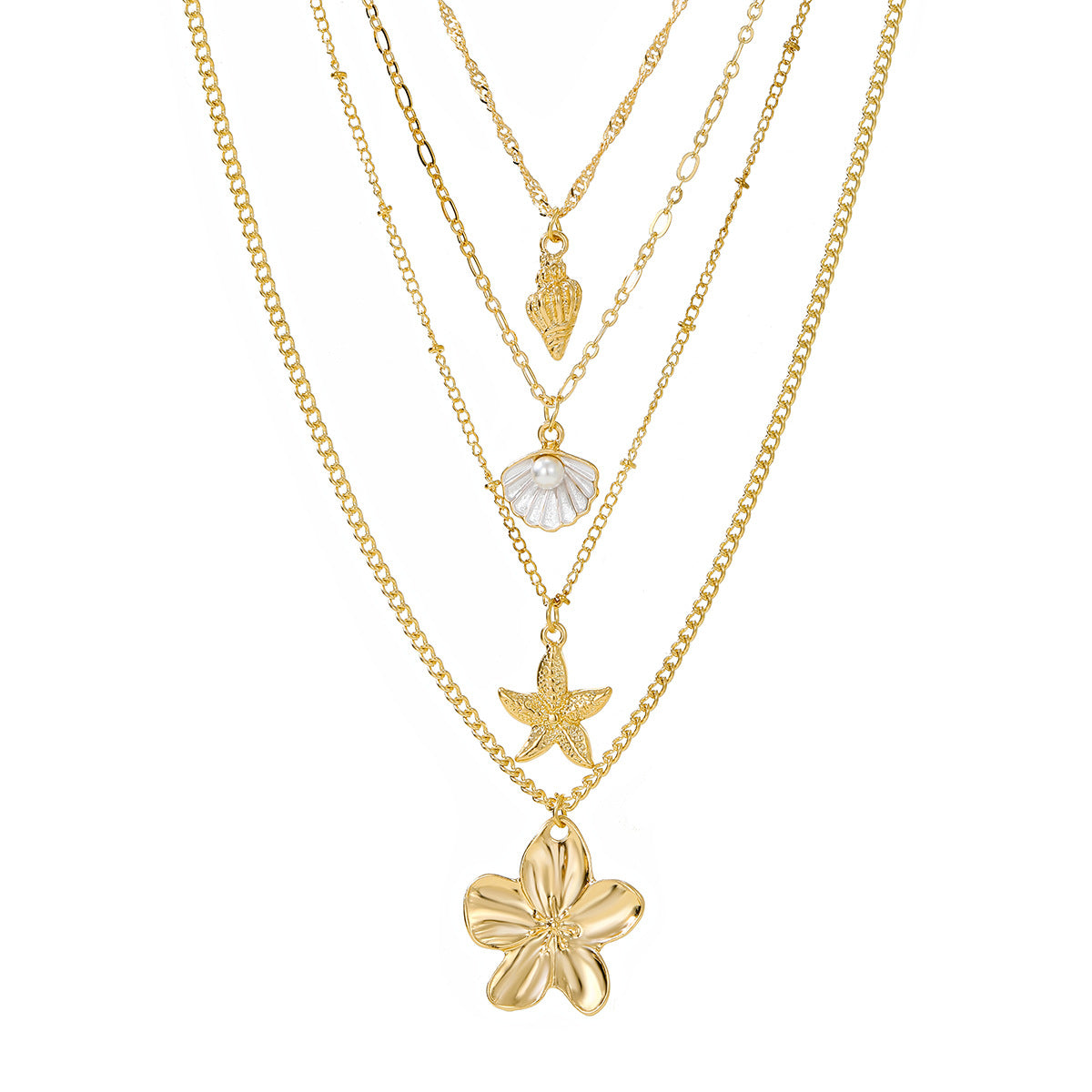 Wholesale Ocean Pearl Starfish Shell Pendant Stackable Layered Necklaces For Women Trendy Fashion Accessory Gift