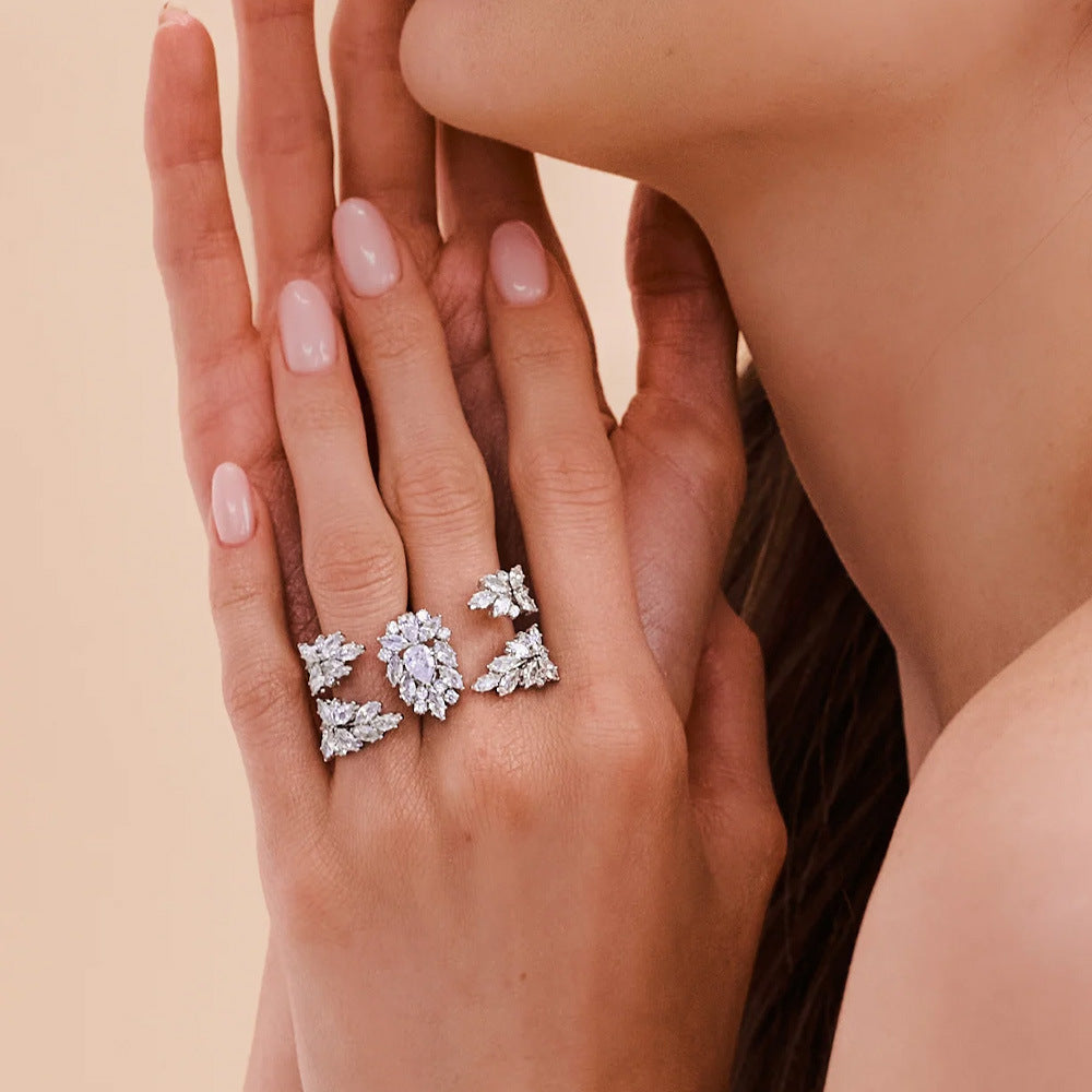 Wholesale  Leaf Ring  Light Luxury Zircon Open Ring