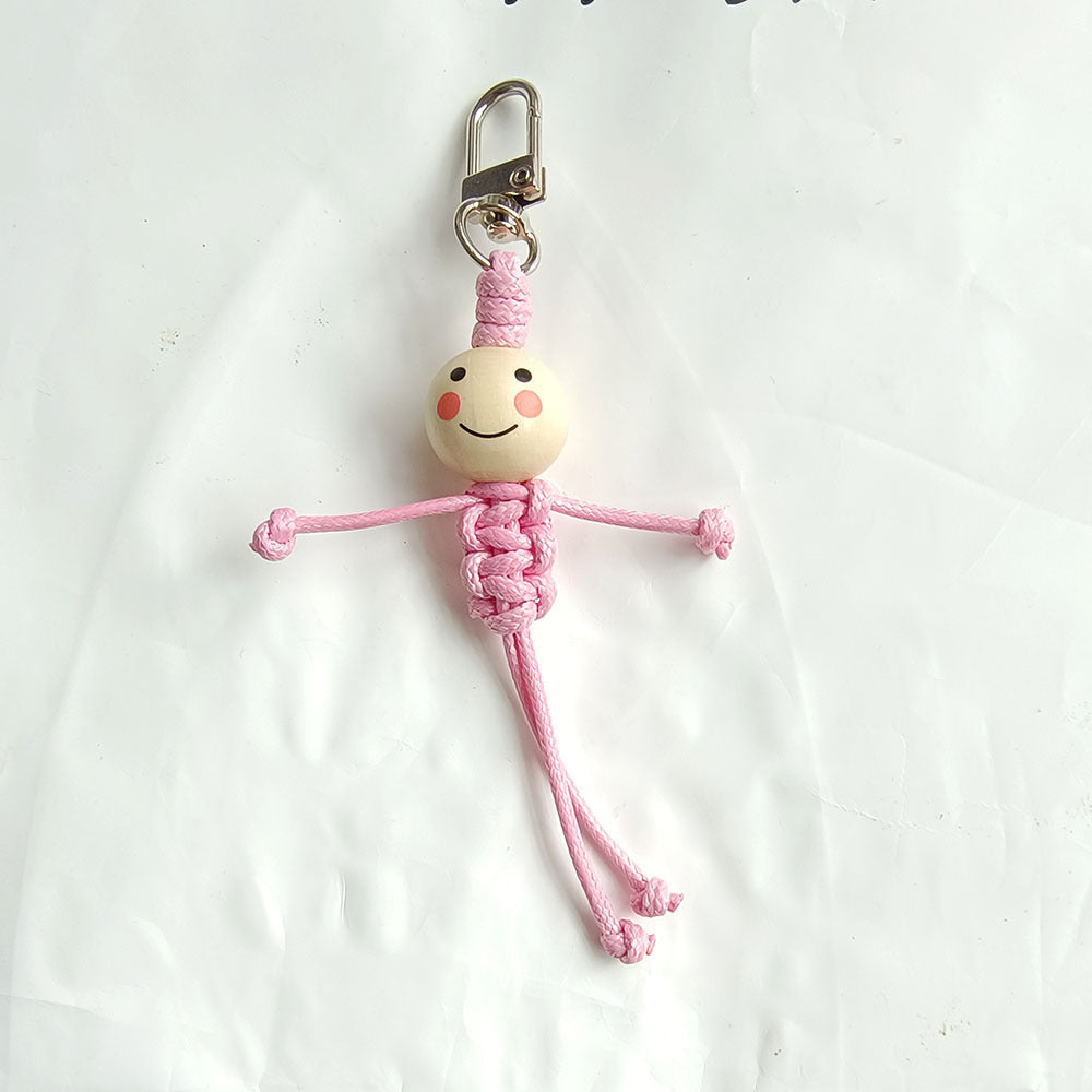 Wholesale Creative Hand-woven Stickman Keychain Wooden Beads Smiley Face School Bag Pendant ACC-KC-YCY007