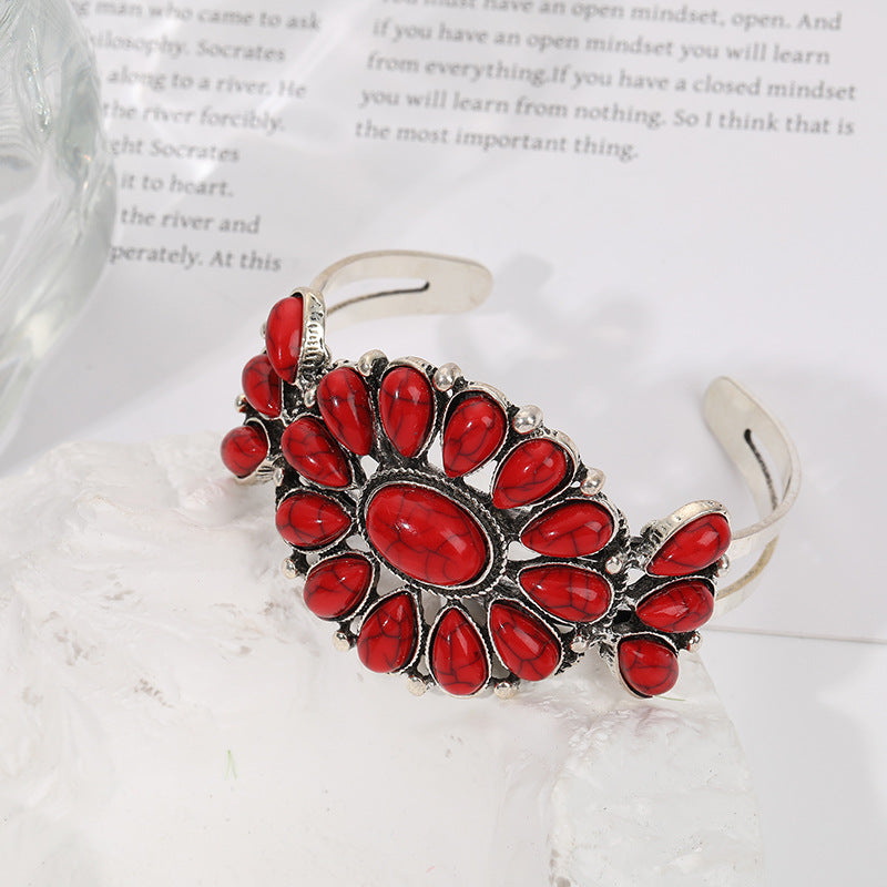 Wholesale Women S Bohemian Retro Ethnic Turquoise Floral Alloy Bracelet Fashion Jewelry Accessory