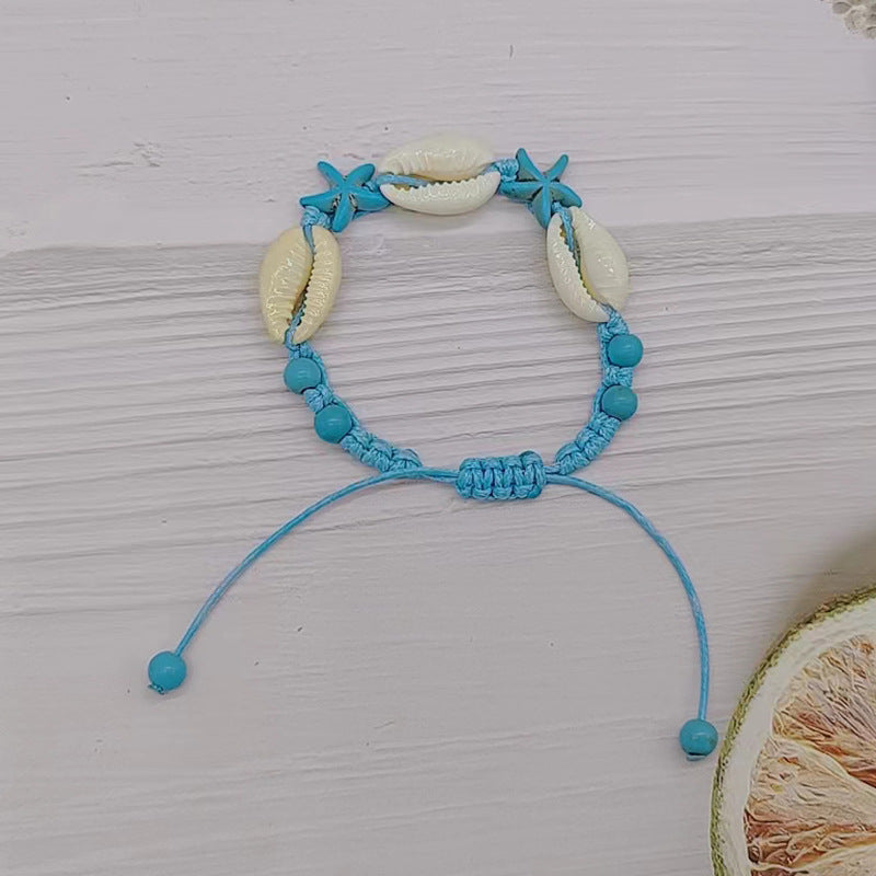 Wholesale Ocean Style Blue Turquoise Beads Natural Shell Handwoven Bracelet ACC-BT-Youl002