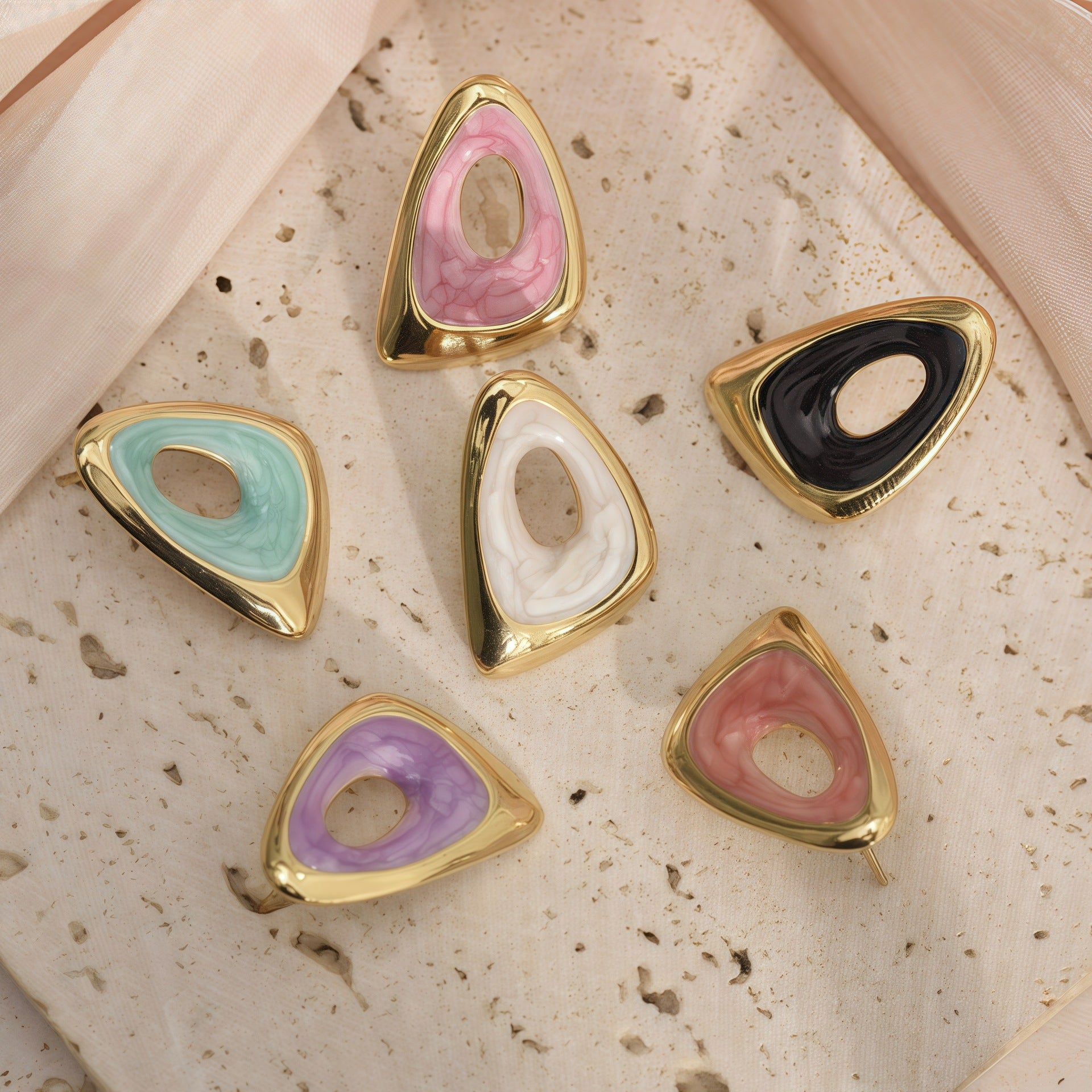 Wholesale Stainless Steel Minimalist Luxury Colored Triangle stud Earrings