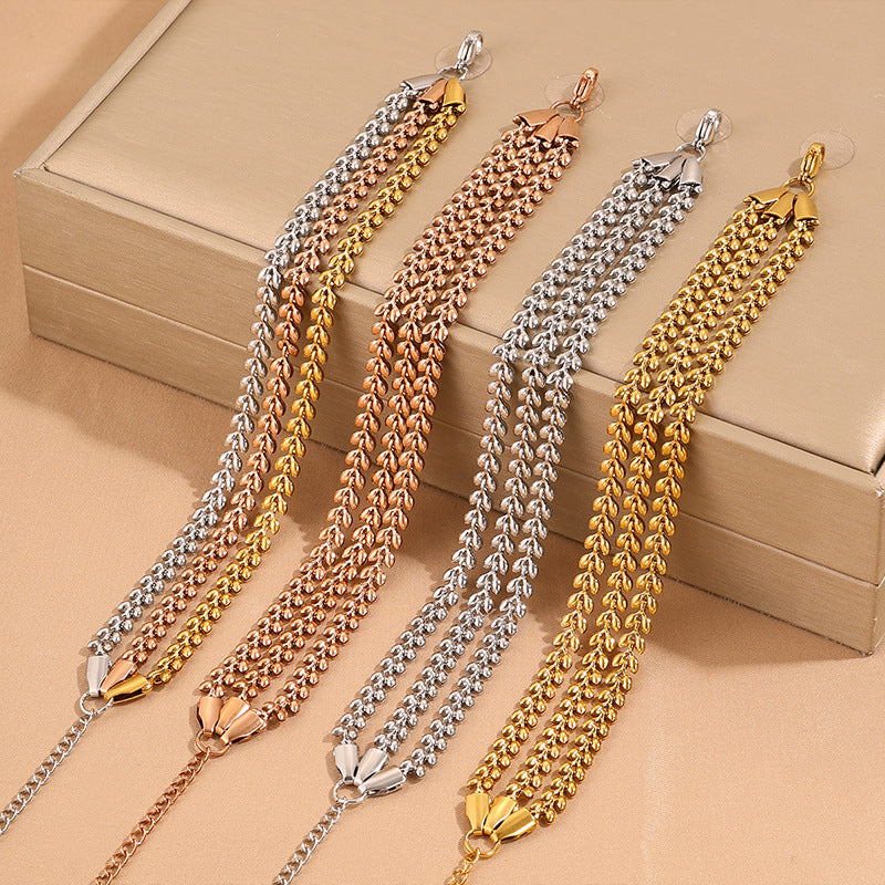 Wholesale Wheat Ear Three-Color Titanium Steel Bracelet for Women - Modern Fashion Accessory