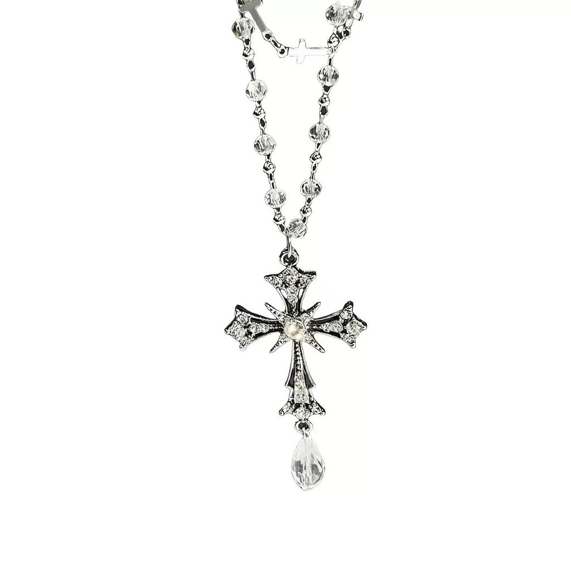 Wholesale Beaded Cross Necklace Long Layered Chain Y2K Women' s Fashion Jewelry Accessory Gift