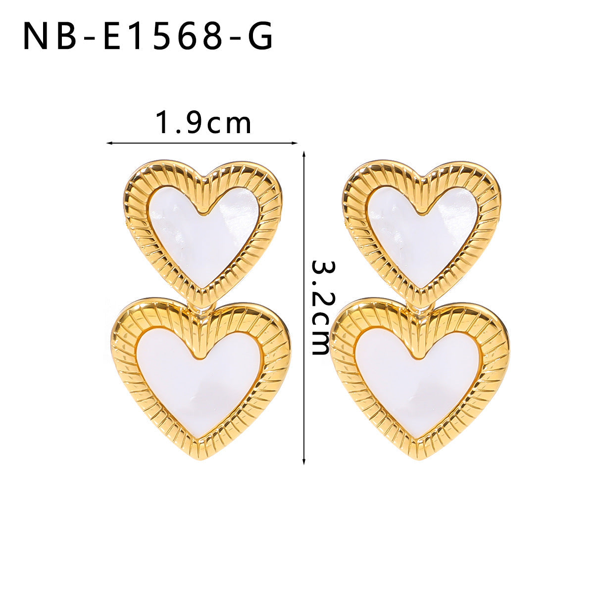 Wholesale love-shaped simple heart double-layer pendant white shell stainless steel earrings