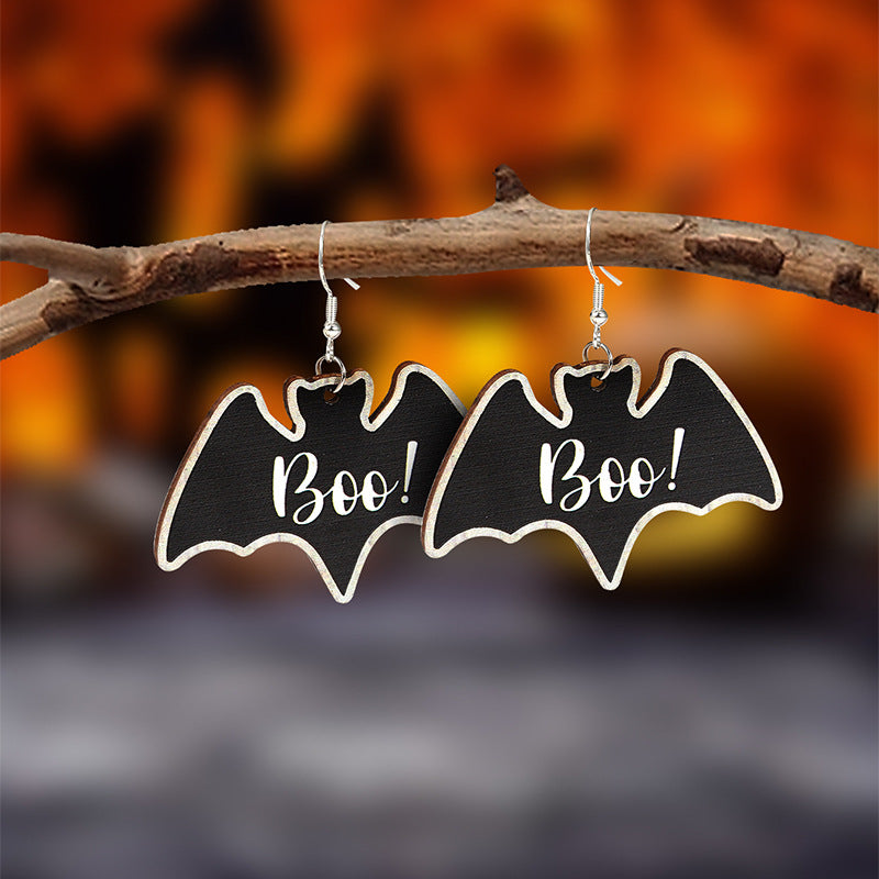 Wholesale Wood  Earrings Pumpkin Skull Bat  Fashion Accessory for Party Gift