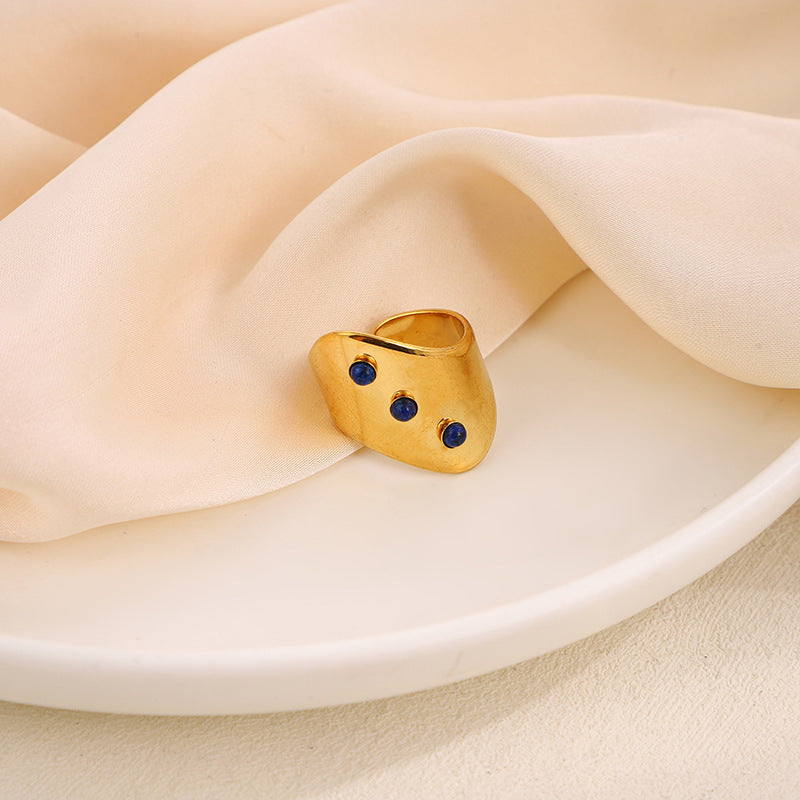 Wholesale  Stainless steel Vintage Colorful Natural Stone Open Ring