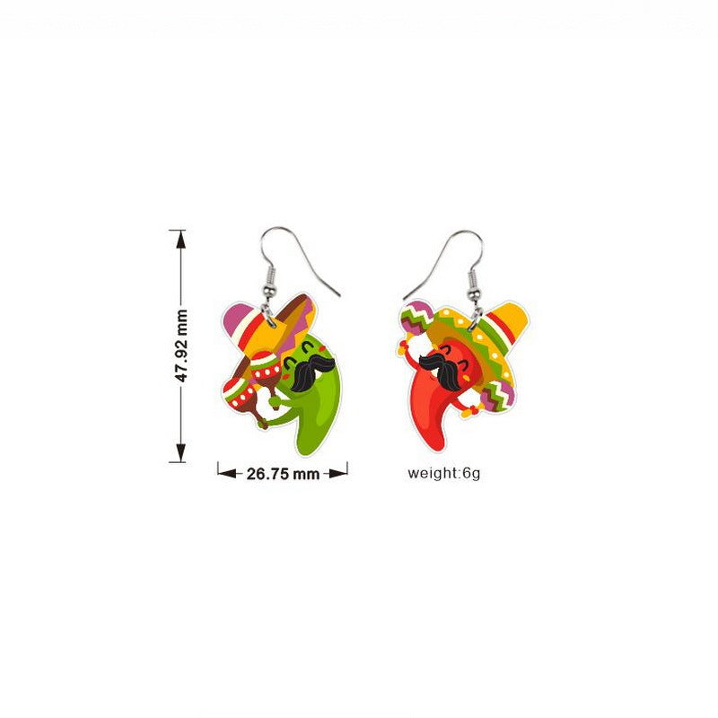 Wholesale Mexican May Day Carnival Chili Rainbow Horse Wine Hat Skull Avocado Acrylic Earrings ACC-ES-XP009