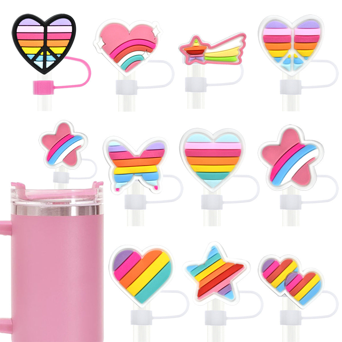Wholesale Random 100pcs 10mm Straw Tube Cap Colored Love PVC Soft Rubber Straw Plugs ACC-SCR-RYYY017
