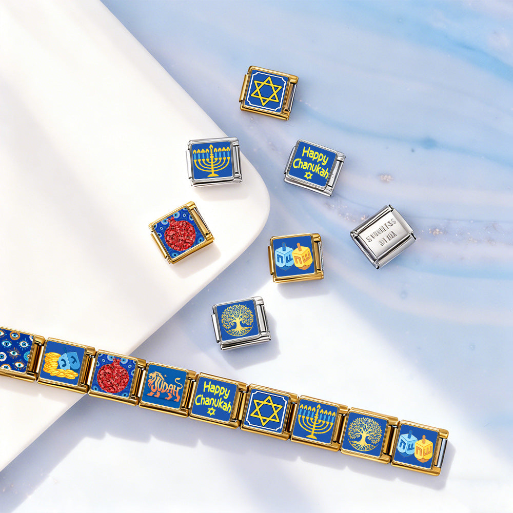 Wholesale Hanukkah Jewish Culture Theme Stainless Steel DIY Modular Bracelet Chic Jewelry Accessory For Everyday Wear Or Gift