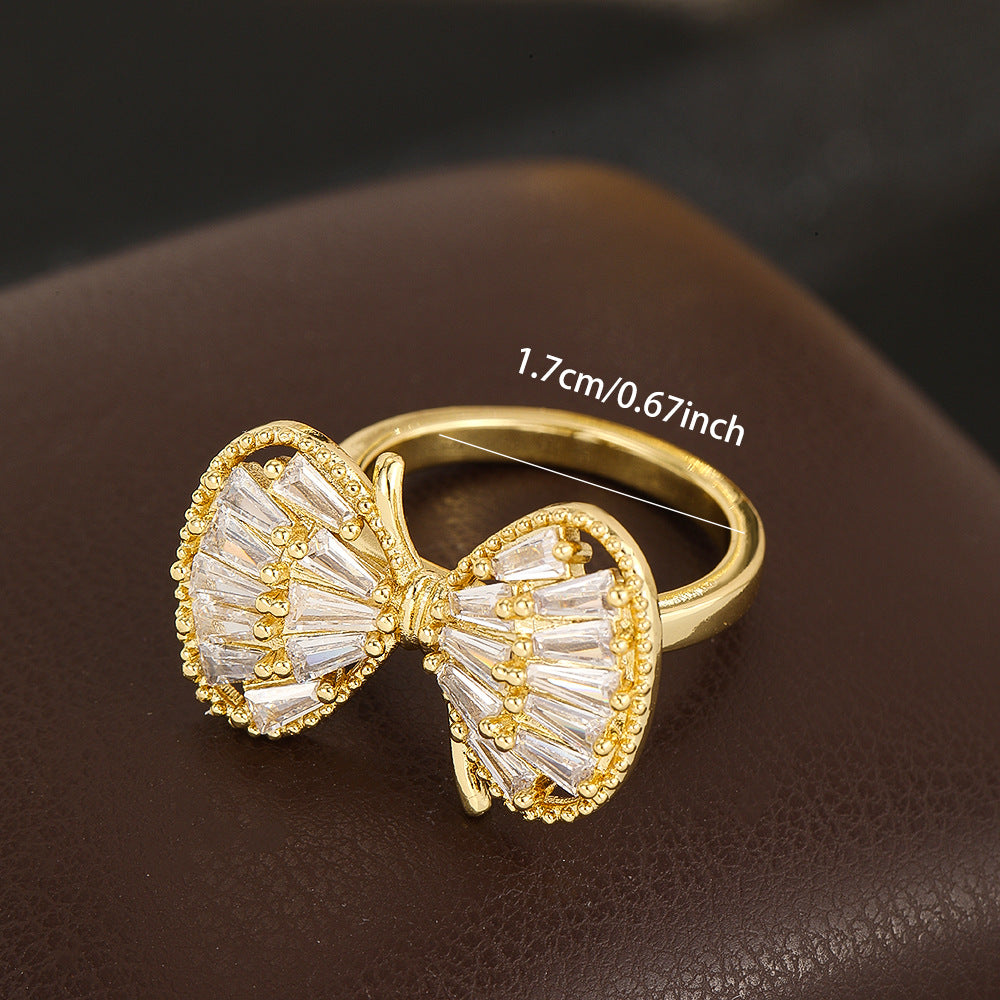 Wholesale Gold Zircon Bowknot Triple Interlocked Ring Fashionable Jewelry Accessory For Everyday Wear Or Gift