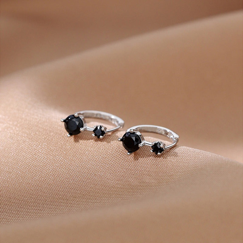 Wholesale copper inlaid black zircon silver gold earrings