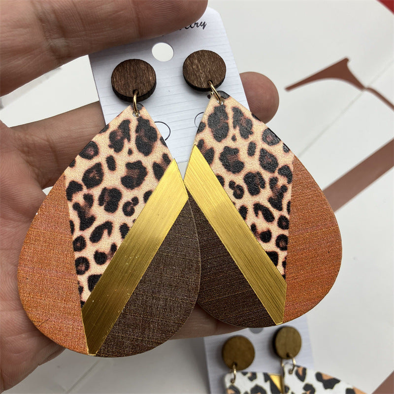 Wholesale Vintage Leopard Print Wooden Earrings ACC-ES-FX028