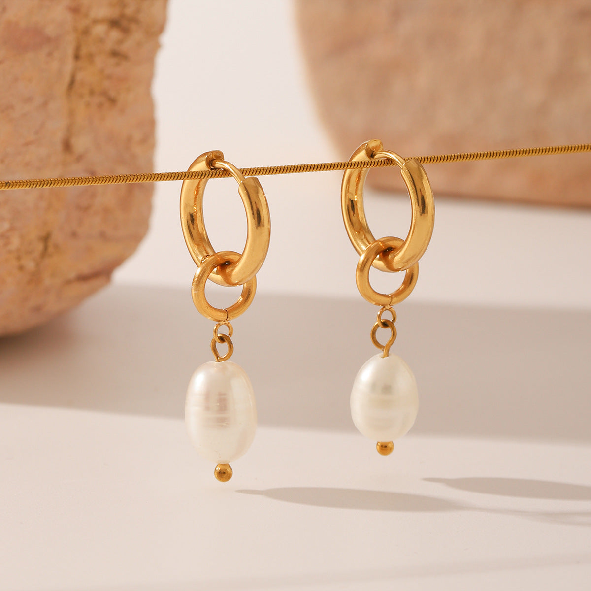 Wholesale Stainless Steel Ring Ear Buckle Pearl Pendant Earrings