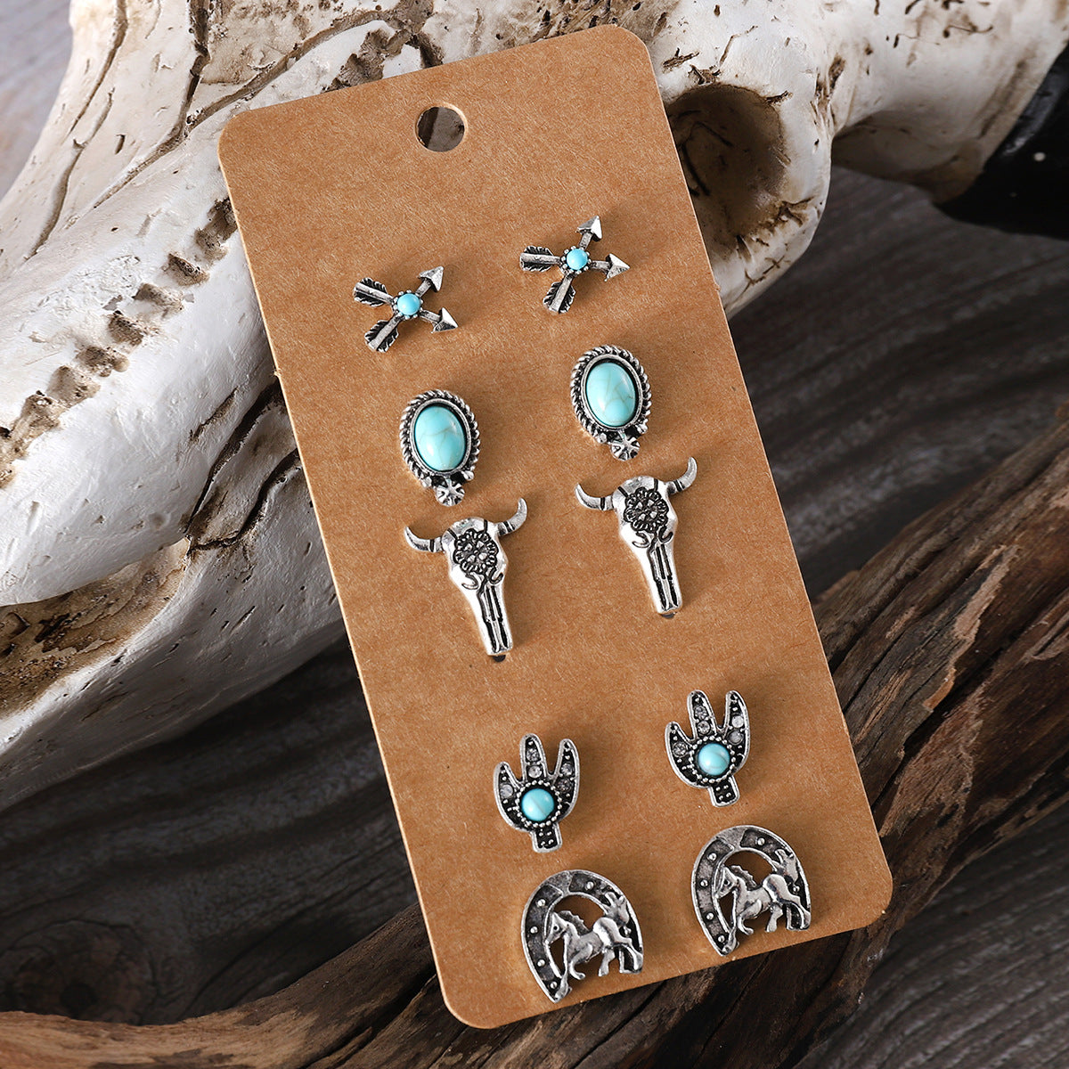 Wholesale Cute turquoise earrings set round bead flower cat claw earrings