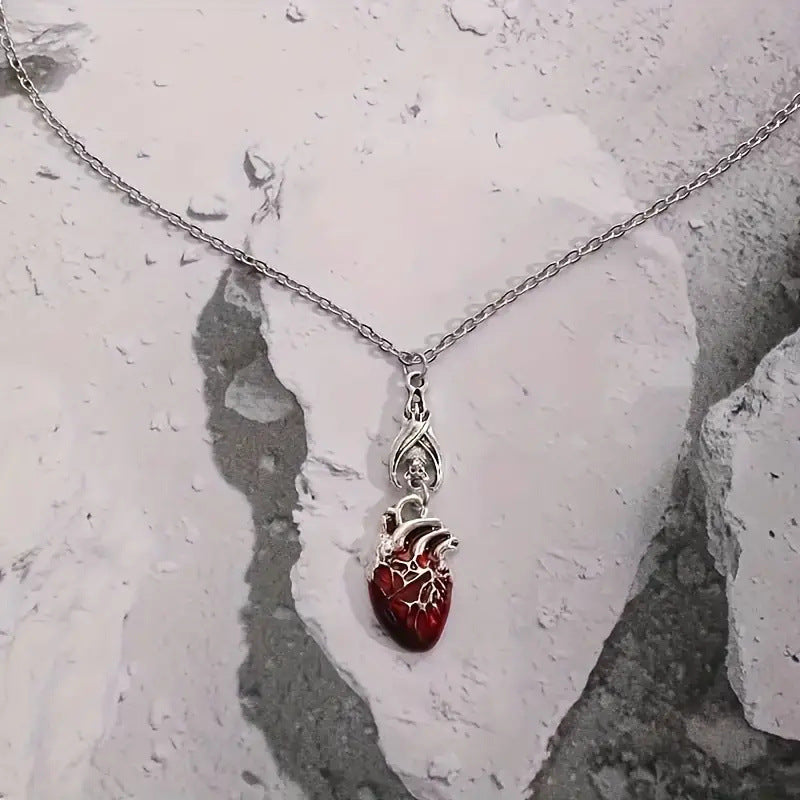 Wholesale Bohemian Bat Heart Pendant Necklace Alloy Red Fashion Accessory for Gift and Everyday Wear