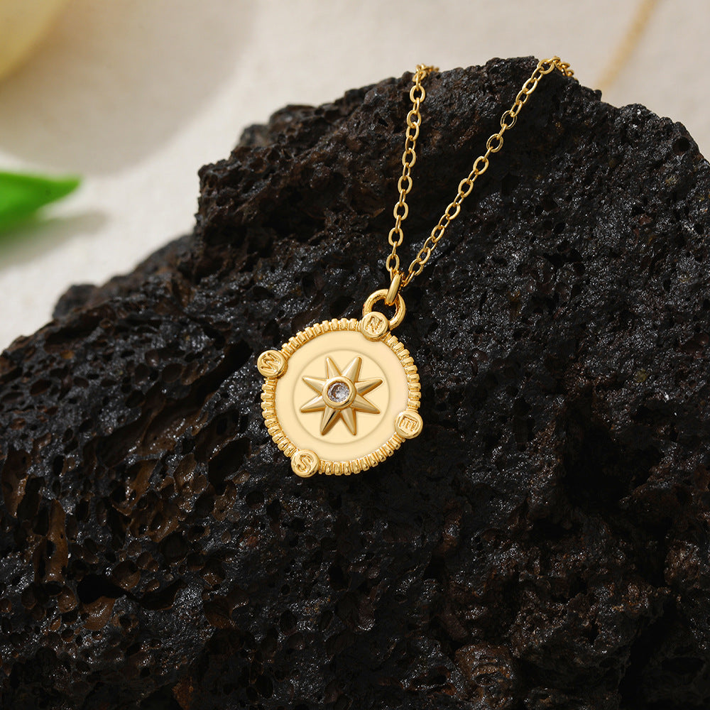 Wholesale electroplated round eight-pointed star pendant retro stainless steel necklace