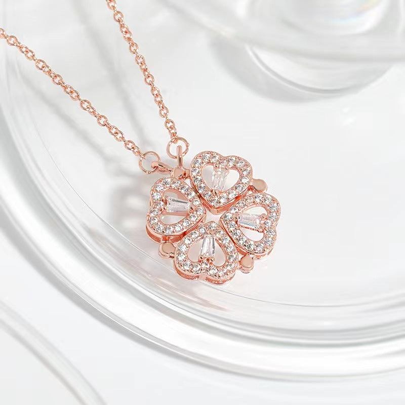 Wholesale Diamond Small Heart Love Four-leaf Clover Necklace ACC-NE-KuCai013