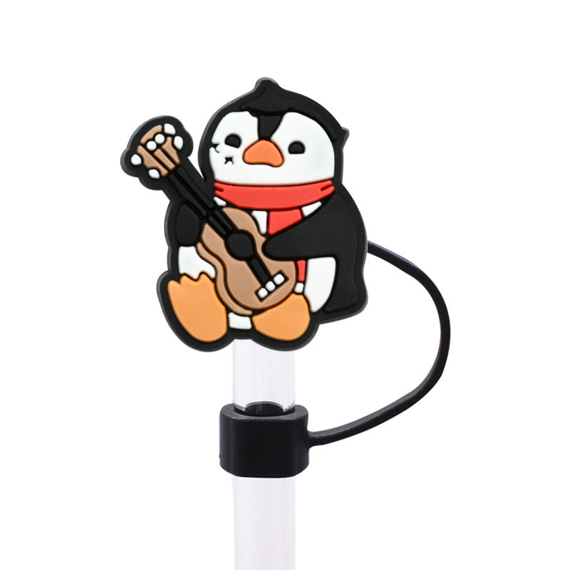 Wholesale Random 100pcs Cute Penguin Series PVC Soft Straw Tube Cap