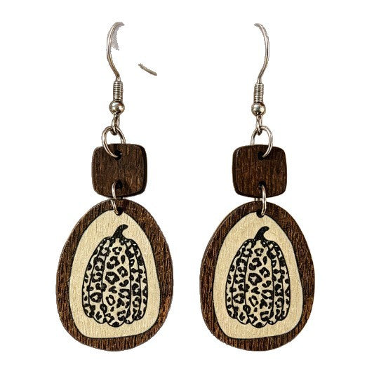 Wholesale  Pumpkin Printed Wooden Drop Earrings Women French Retro Unique Jewelry Accessory Gift And Boutique Resale