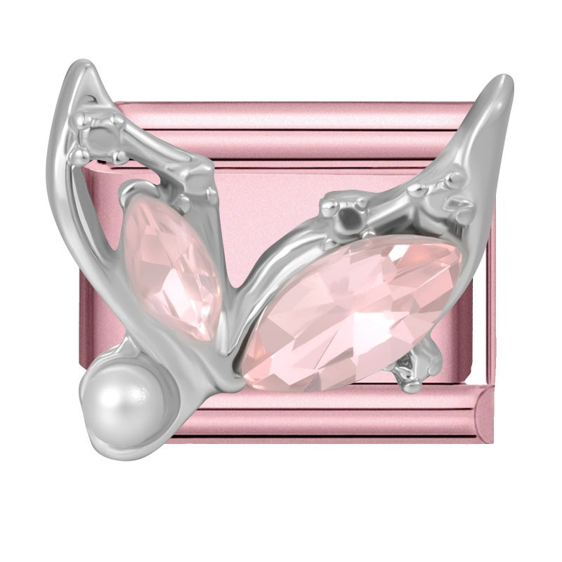 Wholesale Little Fresh Modular Bracelet with Pink Zircon Charms Stainless Steel Jewelry Accessory for Boutique Resale